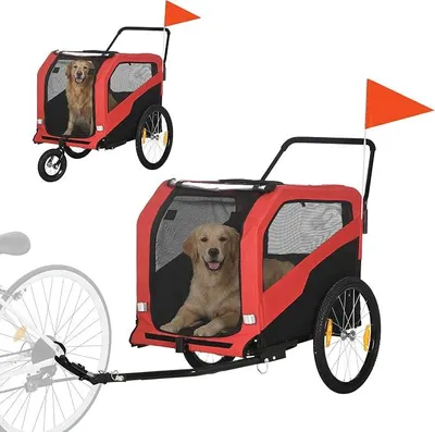 Imagen del producto de Remolque para perros con reflectores, para perros grandes, color rojo
