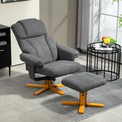 Produktbild von Relaxsessel mit Fußhocker, Fernsehsessel verstellbar 130°, Sessel Polyester-Bezug hohe Lehne, Dunkelgrau | 79 x 80 x 104 cm | 19,5 kg | Holzrahmen