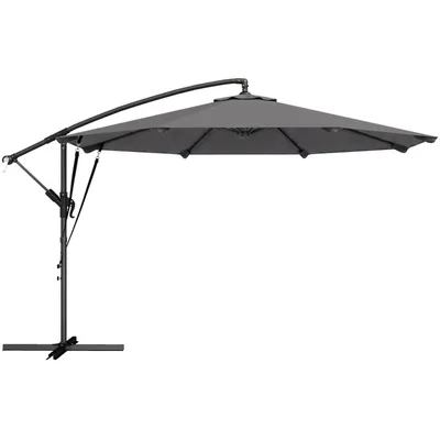 Produktbild von Sonnenschirm mit Kurbel Kreuzfuß Windseilen und Schutzhülle Verstellbarem Neigungswinkel Solar Marktschirm Gartenschirm ca. Ø300 cm Dunkelgrau