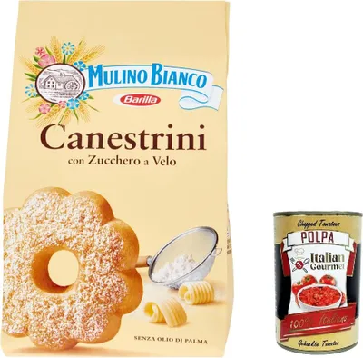 Produktbild von 12x Mulino Bianco Canestrini, Zuckerkekse, Kekse mit zucker cookies brioche Kuchen, canestrelli 200 g + Italian Gourmet polpa 400g