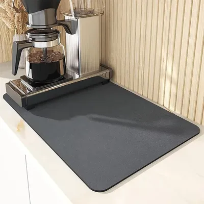 Image de Tapis anti-gouttes, tapis pour machine à café, tapis pour lave-vaisselle, tapis absorbant, tapis pour gamelles de chien, tapis pour gamelles de chat, polyester, gris, 40 x 50 cm