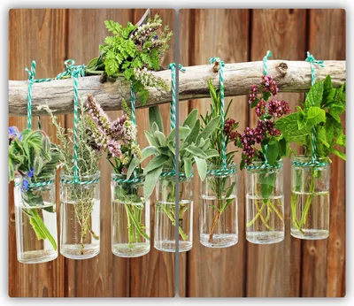 Produktbild von Tulup Glas-Herdabdeckplatte - 2x30x52cm - Glaskeramikkochfeld-Abdeckung Spritzschutz Zweiteilig Kräuter in Gläsern