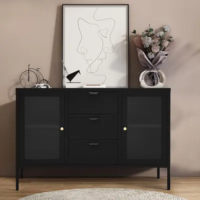 Productafbeelding van House Nordic Dressoir Dalby Zwart Staal met Glas