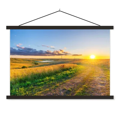 Produktbild von MuchoWow® Textilposter Sonne - Natur - Landschaft 60x40 cm mit schwarzem Rahmen - Hölzernes