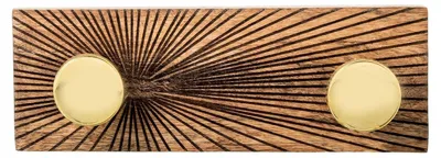 Image de Porte-manteau en bois avec 2 crochets métalliques, disponible en naturel, doré et noir, dimensions : 9,5 x 27,5 cm