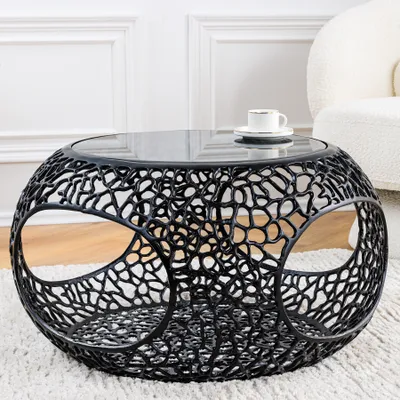 Produktbild von riess-ambiente Runder Couchtisch SPIN 75cm schwarz Schwarzglas Metall mit Stauraum Beistelltisch Tisch