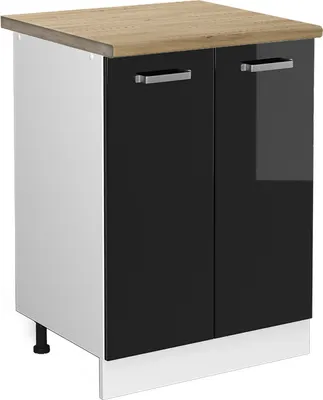 Produktbild von Küchenunterschrank Vicco R-Line Schwarz Hochglanz 60 cm , AP Eiche, Model 46891