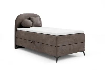 Produktbild von Boxspringbett 100x200cm JASMINE von ANTONIO mit Bettkästen und Topperr, Einzelbett mit Bonell Federkernmatratze, Härtegrad H4, Jugendbett, Samtbezug in Braun