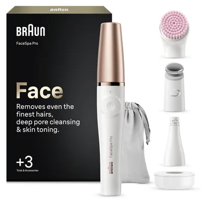 Produktbild von Braun Gesichtsepilierer Damen FaceSpa Pro, Wasserdicht, SE 912, Weiß/Bronze