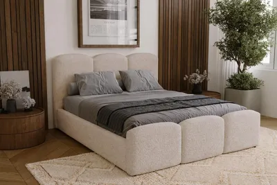 Produktbild von Doppelbett 180x200 cm Capri mit Bettkasten - Schlafzimmerbett, Lattenrost, Bouclé Beige (Lambi 6)