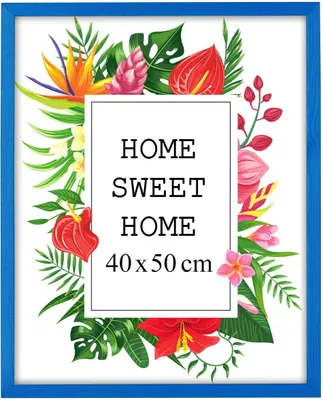 Obrázok produktu pre MG Design, modrý rám na obrázky, 40 x 50 cm – vyrobený z prírodného dreva s akrylovým sklom, určený na zavesenie aj na postavenie, vhodný na fotografie, plagáty a puzzle