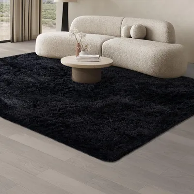 Obrázek produktu pro Koberec s vysokým vlasem, vhodný do obývacího pokoje, rozměry 140 x 200 cm, barva černá
