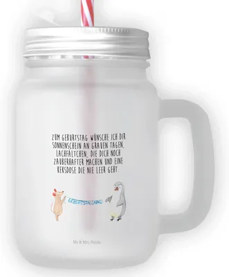 Produktbild von Mr. & Mrs. Panda Glas Maus Pinguin Geburtstag - Transparent - Geschenk, dessertglas, Becher mit Deckel, Glasbecher, Happy Birthday, Cocktailglas, Trinkgefäß, Geburtstage