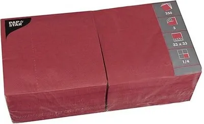 Produktbild von Servietten, 3-lagig 1/4-Falz 33 cm x 33 cm bordeaux