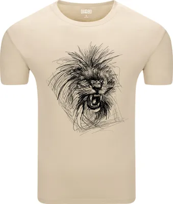 Produktbild von Diarbo Herren T-Shirt mit Aufdruck Wildtierporträts Skizze des Löwen Beige Gr.M