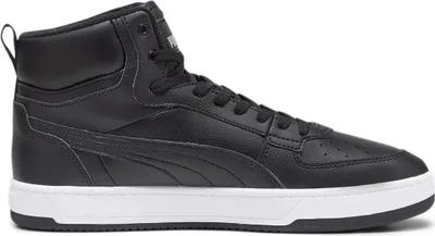 A studio shot of a black Puma Caven 2.0 Mid WTR sneaker against a white background.