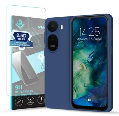 Produktbild von Hülle für Xiaomi Redmi A7 Pro mit 9H Displayglas Displayschutz Case Cover Bumper Smartphone Softgrip Schutzhülle Farbe: Blau