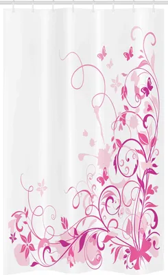Image de ABAKUHAUS Rose Rideau de douche étroit, tourbillons, papillons et feuilles, ensemble de décoration de salle de bain en tissu avec crochets, 120 x 180 cm, rose et magenta