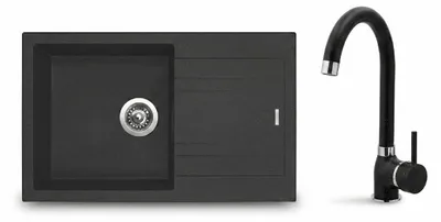 Immagine prodotto di Lavello in granito con miscelatore Linea 480 x 780 mm granblack + miscelatore Polo GR