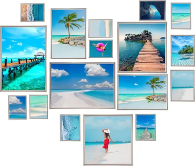 Produktbild von 17er Bilderrahmen-Set aus Kunststoff mit Klarglas Kreative Wanddekoration Collage Fotogalerie - Farbe: Stahl