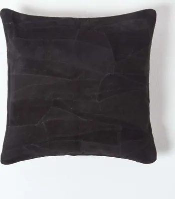 Produktbild von HOMESCAPES Patchwork Leder-Kissen schwarz, 45x45 cm