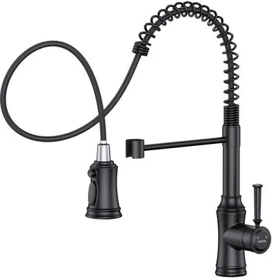 Image de Robinet de cuisine haute pression en acier inoxydable, robinet de cuisine à 3 jets avec grande portée, pivotant à 360° pour la douchette de cuisine, orientable et extensible