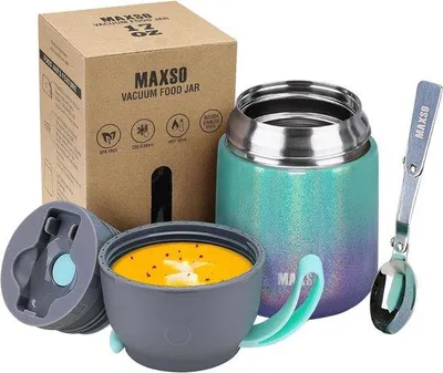 Productafbeelding van RVS-thermosbeker voor gerechten, 500 ml, warmhoudbeker voor babyvoeding, maaltijden en soep, met lepelhandvat.