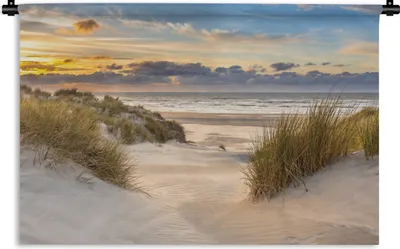 Produktbild von MuchoWow® Wandteppich Wandbehang Strand - Düne - Gras - Sonnenuntergang - Meer 120x80 cm Tapisserie Dekoration Wandtuch - Wanddekorationen - Wandtücher