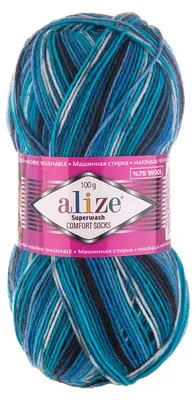 100g Sockenwolle Superwash schwarz blau creme