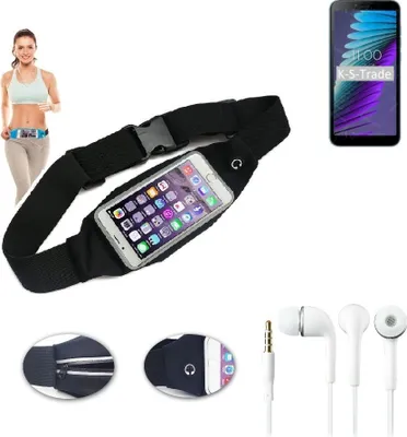 Produktbild von K-S-Trade Bauchtasche Gürteltasche kompatibel mit BQ Mobile BQ-5765L Clever schwarz + Kopfhörer. Sport Running Jogging Fitness Laufen Umhängetasche