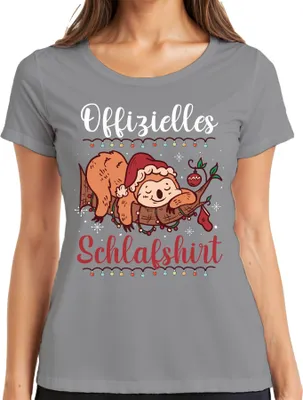 Produktbild von Offizielles Schlafshirt Faultier Weihnachten - Weihnachtsgeschenk Christmas Damen T-Shirt, Grau, XL