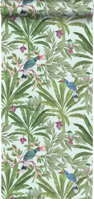 Immagine prodotto di Carta da parati Walls4You - Foglie di giungla tropicale e uccelli del paradiso verde menta e verde - 935331 - 0,53 x 10,05 m