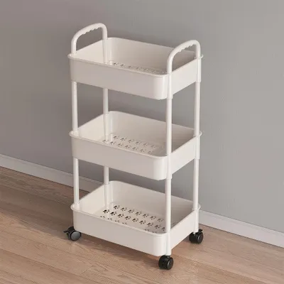 Produktbild von Küchenwagen 3-stöckiger, Allzweckwagen Rollende Lagerwagen mit Griff Multifunktional Servierwagen Roll Regal für Büro, Wohnzimmer, Küche, Weiß