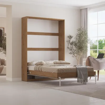 Produktbild von Schrankbett Klappbet  Hochbett  Wildeiche 140x200V mit Taschenfedernkernmatratze
