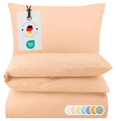 Produktbild von Seersucker Bettwäsche 135x200 Einfarbig Apricot Uni Bettwäsche Sommer Bettbezug 135 x 200 - Bügelfrei