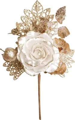 Produktbild von Weihnachtszweig, mit Rose, creme, 25,5 cm