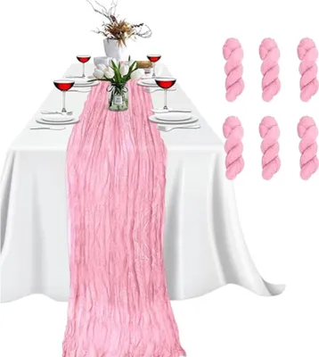 Produktbild von 6 Packungen 90x300cm Käsetuch-Tischläufer Für Babypartys, Hochzeiten, Ostern, Partys, Tische, Stühle, Dekoration, Boho-Gaze-Käsetuch-Tischläufer, Rustikaler, Transparenter Läufer (Rosa)