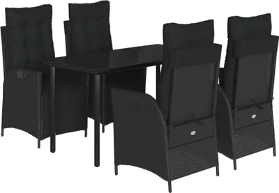 Produktbild von vidaXL 5-tlg. Garten-Essgruppe mit Kissen Schwarz Poly Rattan