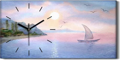 Produktbild von Wandkunst Leinwand Bild Uhr Geräuschlos 60x30 Aquarelle Kunst Boot Meer - schwarze Hände