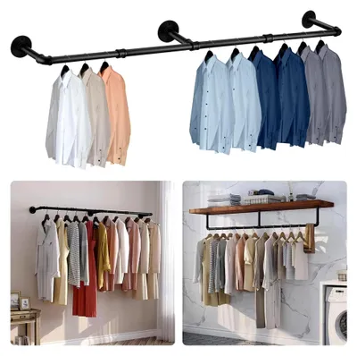 Produktbild von Wandmontierte Kleiderstange, industrielle Ausführung, Metall, robuste Ausführung, abnehmbare Kleiderstangen für Kleidung, praktische Stange für Schlafzimmer und Garderobe (180 cm)
