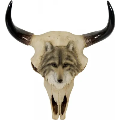 Produktbild von Replik Bisonschädel mit Wolf Wandverzierung Tierschädel Büffelschädel