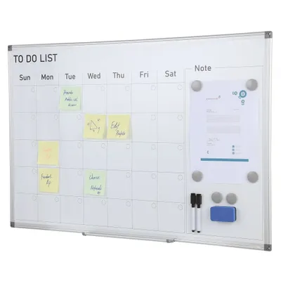 Zdjęcie produktu dla Tablica z kalendarzem - Tablica magnetyczna do pisania 915 x 610 mm - Tablica do notatek z 2 pisakami + 6 magnesów + 1 gumka magnetyczna - Suchościeralna lista rzeczy do zrobienia w biurze