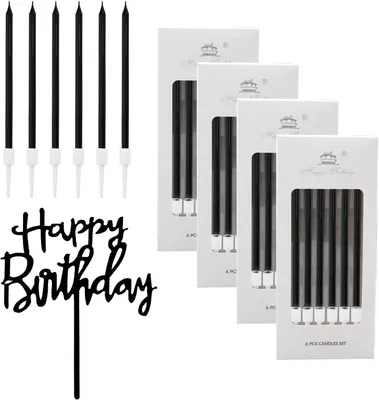 Produktbild von Geburtstagskerzen lang, schwarz, 24 Stück, 10 cm, für Kuchen und Cupcakes