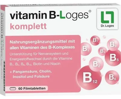 Zdjęcie produktu dla witamina B-Loges kompletne tabletki powlekane, 60 sztuk, 60 sztuk tabletek