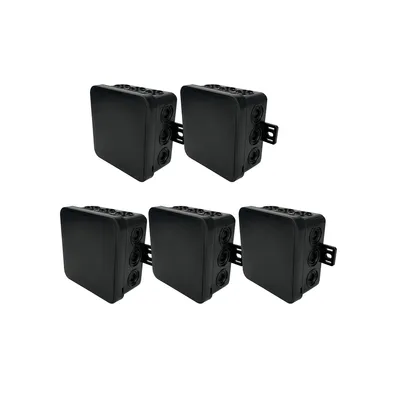 Productafbeelding van 5x Inbouwdoos, flexibel, wandmontage, 75x75x41mm, IP54, 12 inbouwgaten met klikmechanisme en afdichtingen, zwart, model V5, artikelnummer EDO777912, merk EDO Technic