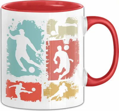 Produktbild von Fußball Tasse Geschenk Fußballer Geschenkidee Retro Kaffee-Becher Vintage (Rot)
