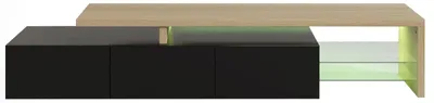 Immagine prodotto di Mobile TV basso - Mobile TV/credenza - Illuminazione a LED - 2 ripiani in vetro - 3 cassetti - Struttura in legno - Design moderno - Nero