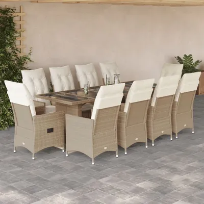 Produktbild von Maison Exclusive - 11-tlg. Garten-Bistro-Set mit Kissen Beige Poly Rattan