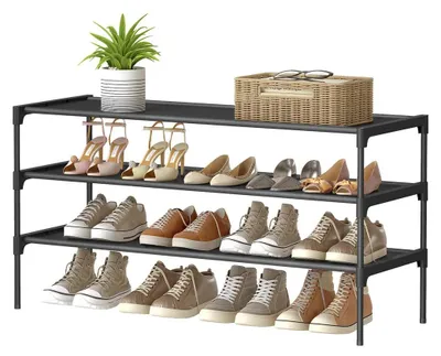 Obrázek produktu pro Víceúrovňový regál na boty, úsporný design, kov, rozměry 29,7 x 91,8 x 53,5 cm, barva: černá