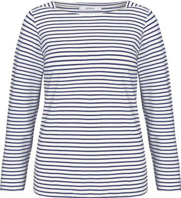 Produktbild von Langarmshirt LOTTE mit U-Bootausschnitt, Ringellook, lockere Passform, Tiefseeblau, Größe 44